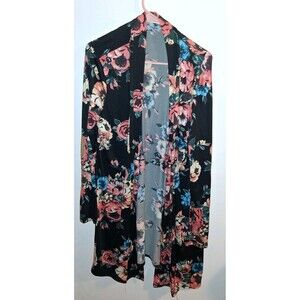 Reborn J. The Plus Black Floral Long Sleeve Wrap Sz 1XL